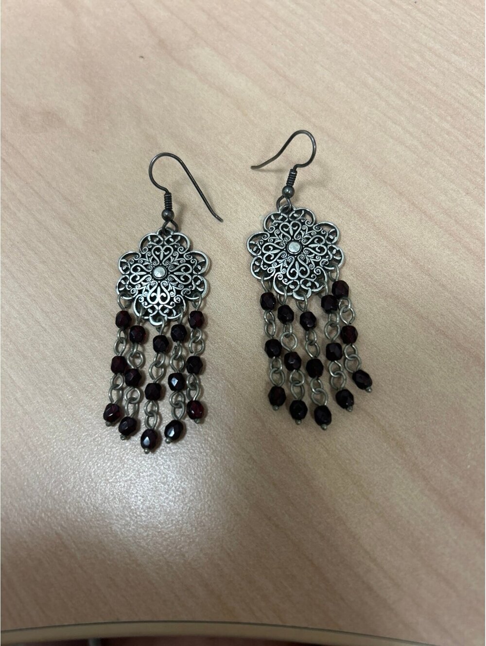 Rare Brighton Chandelier Earrings with Garnet Colored Beads